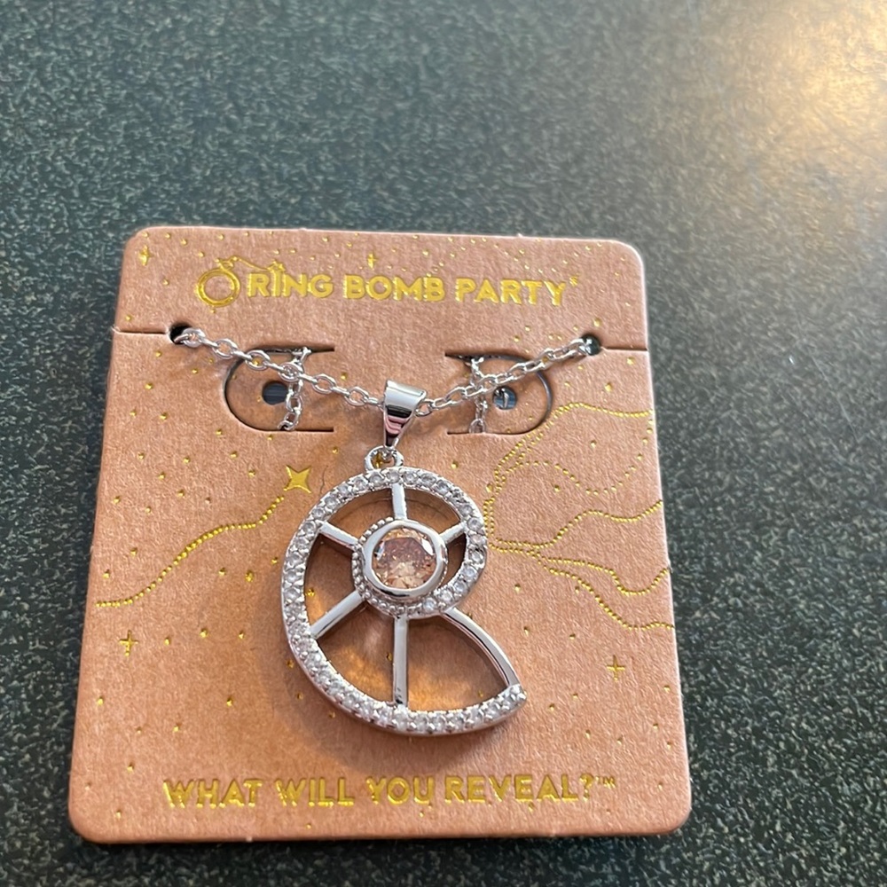 bomb party necklace:lab created morganite on a triple rhodium pendant and chain